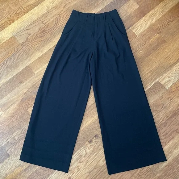 Magaschoni Black Wide Leg Pleated Palazzo Trousers - 4 Tall - Picture 1 of 5